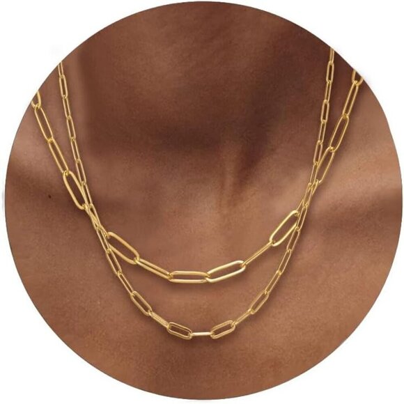 Jewelry - Dainty 18k Gold Paperclip Link Necklace Set for Women - Hypoallergenic & Stylish